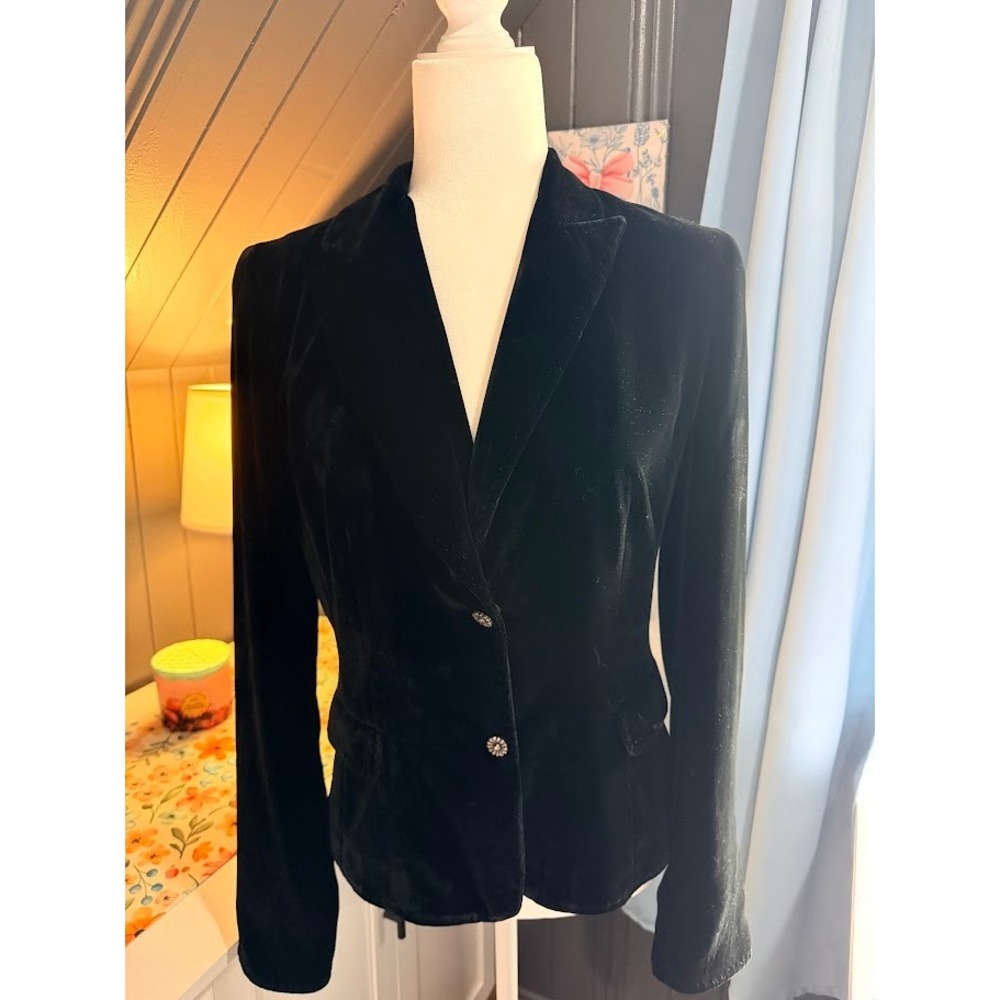 Classic Tahari Black Snap Velvet Blazer Jacket - Size Medium